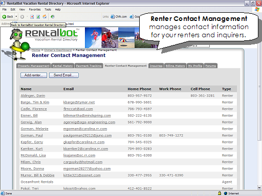 Renter Contact Management manages contact information for your renters and inquirers.